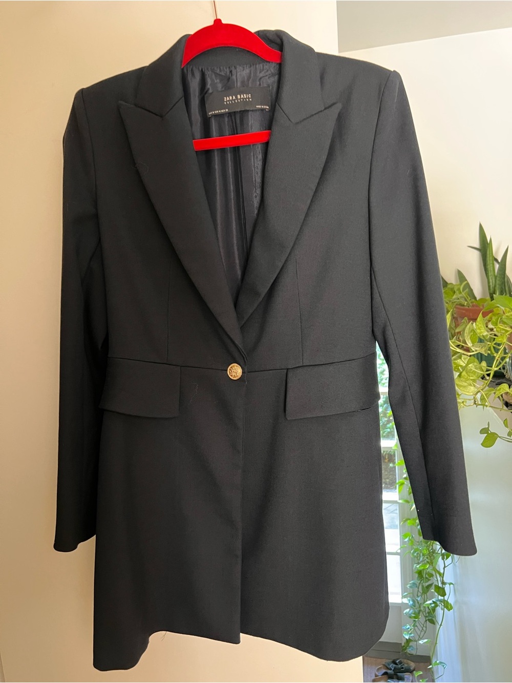 Zara Black Single-Button Long Blazer